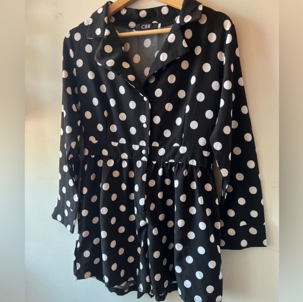 CBR Black & White Polka Dot Romper L - Picture 2 of 9